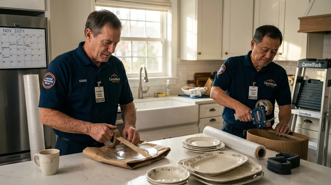 Professional crew packing kitchen dishware in Warden, WA